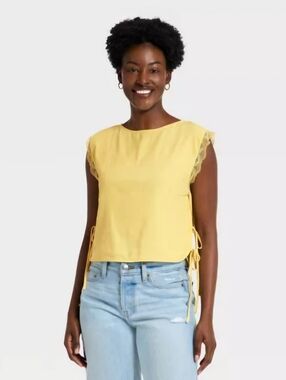 Universal Thread Lace-Trim Tie-Side Sleeveless Top Small